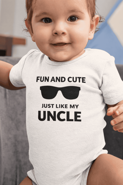 Fun and cute baby t-shirt with sunglass graphic, perfect for toddler kids' fashion and family gift ideas.