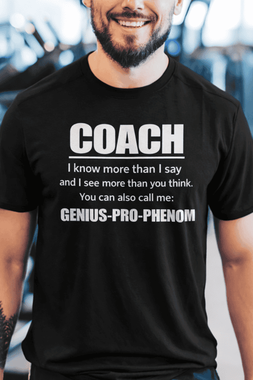 Motivational coach t-shirt for trainers and sports enthusiasts, perfect gym apparel for fitness lovers, stylish activewear for men.