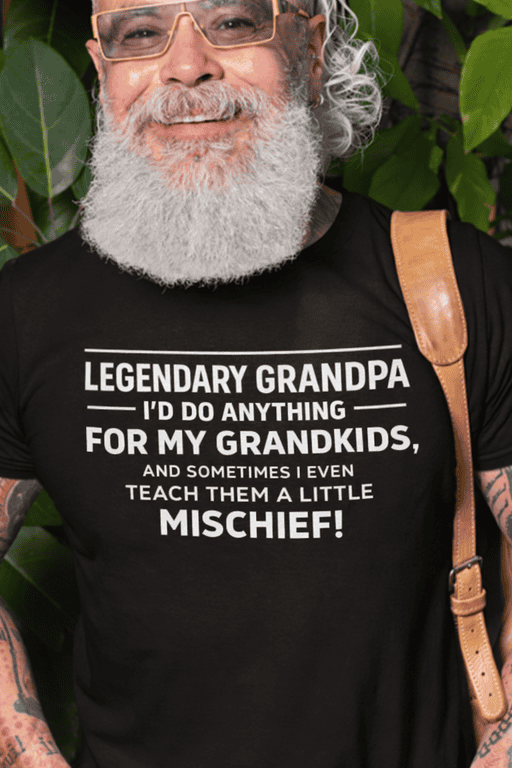 Happy grandpa T-shirt with humorous grandson quote, perfect for grandfather gifts and family humor.