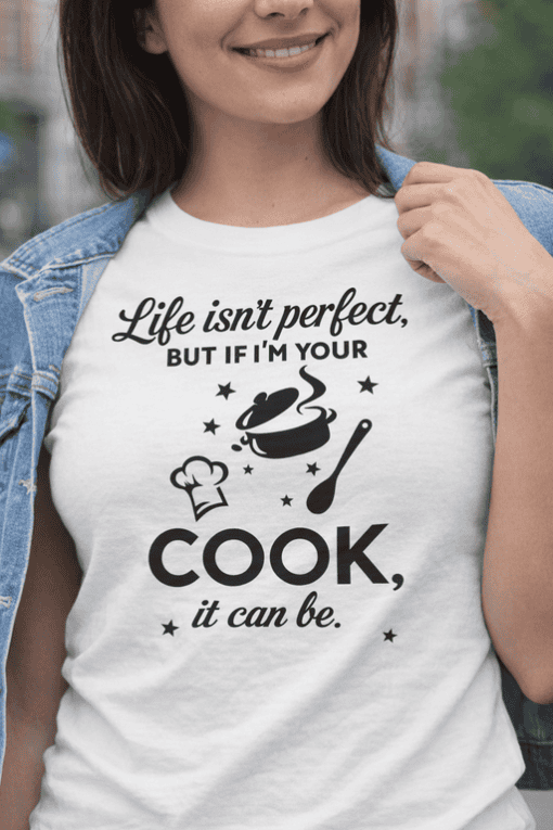 Comfortable funny cooking slogan T-shirt for food lovers, casual wear, gift idea, kitchen humor, chef humor, foodie apparel.