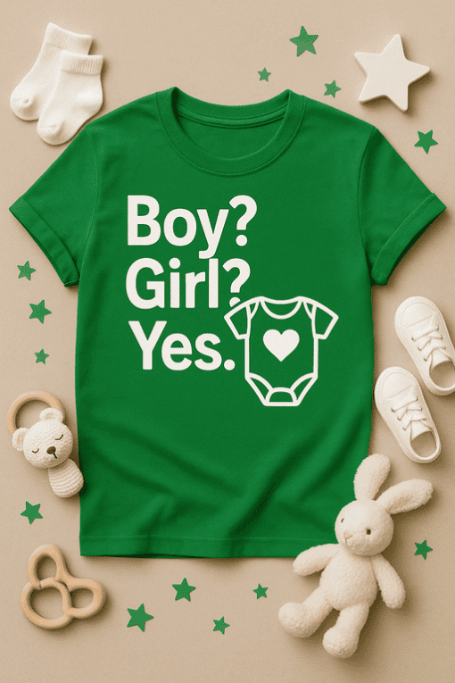 Baby gender reveal t-shirt for boy or girl, cute gender confirmation shirt for expecting parents.