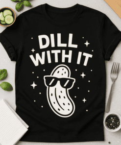 DILL WITH IT funny avocado sunglasses t-shirt, casual graphic tee, humorous food-themed apparel.