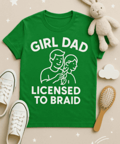 Girl Dad Licensed to Braid funny dad t-shirt for Father’s Day.