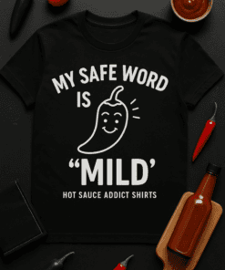1. Fun chili-themed t-shirt with "My Safe Word is Mild" text and spicy chili illustration.
