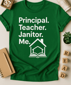 Principal Teacher Janitor T-shirt for educators, school staff, and education professionals.