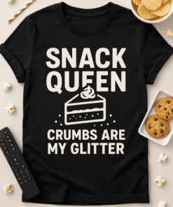 Snack queen t-shirt, crumb lover shirt, funny snack humor tee, cookie and cake quote shirt, humorous food lover shirt.