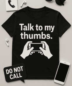 Thumbs up graphic t-shirt, funny phone message shirt, casual graphic tee for tech lovers.