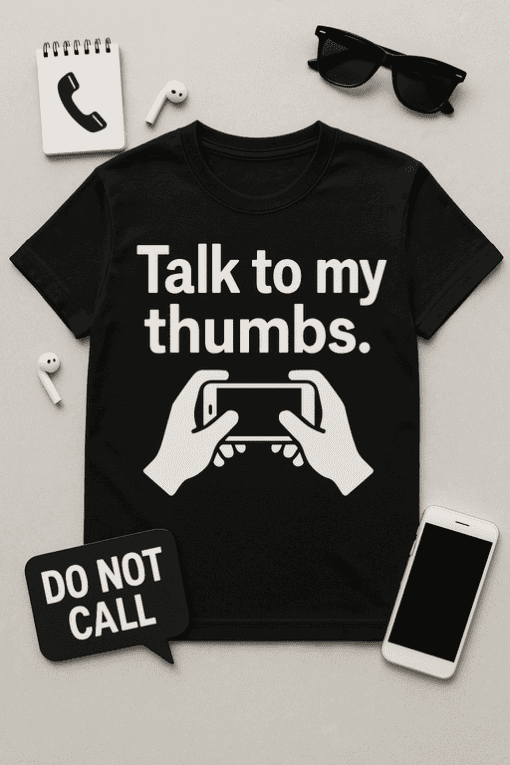 Thumbs up graphic t-shirt, funny phone message shirt, casual graphic tee for tech lovers.