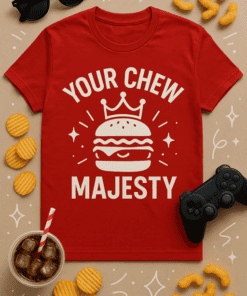 Happy Chewing Burger T-shirt - Fun casual wear for burger lovers and foodies. Perfect for relaxed outings and fast food enthusiasts.