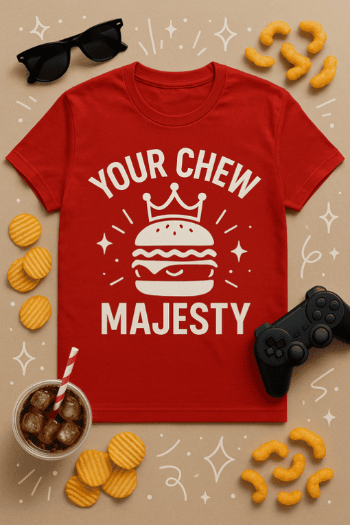 Happy Chewing Burger T-shirt - Fun casual wear for burger lovers and foodies. Perfect for relaxed outings and fast food enthusiasts.