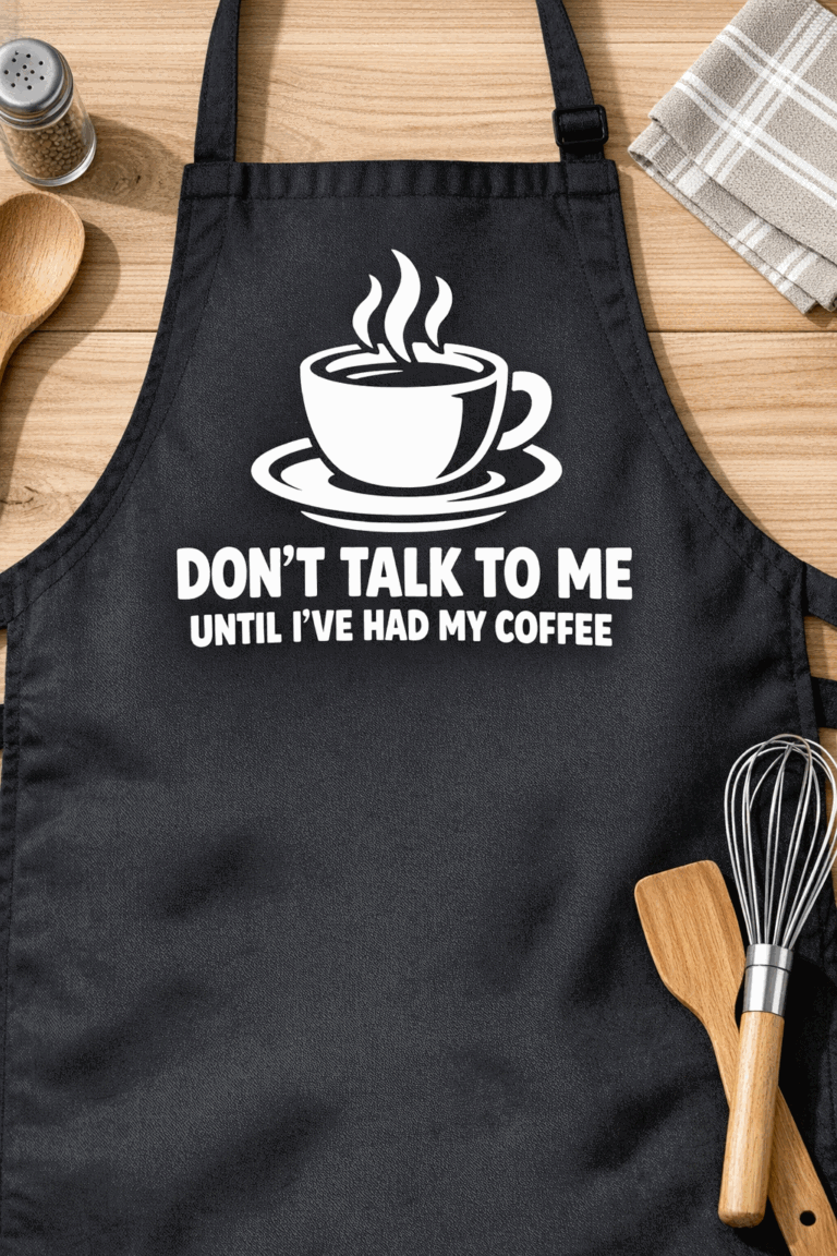 Apron for coffee lovers with the slogan Don't Talk To Me Until I've Had My Coffee