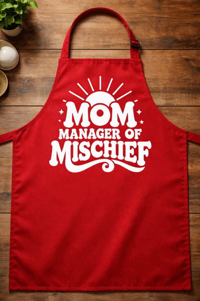 Apron for moms with the slogan Mom Manager of Mischief