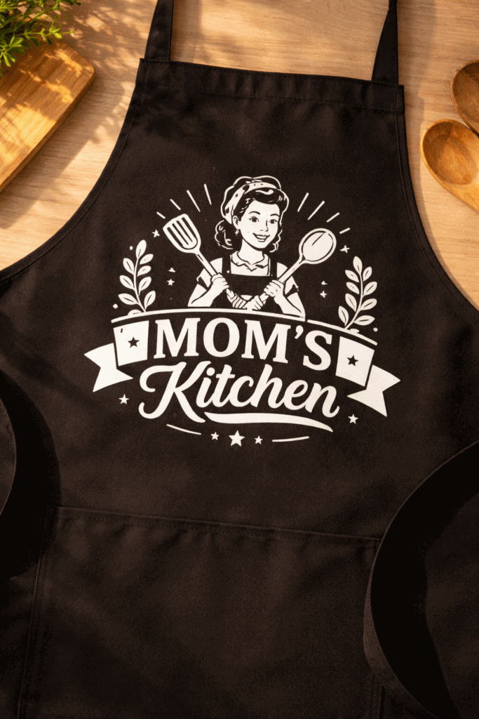 Apron for moms with the slogan Mom's Kitchen