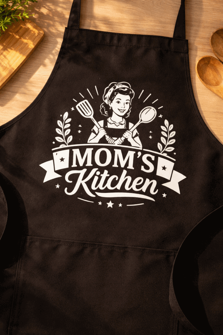 Apron for moms with the slogan Mom's Kitchen