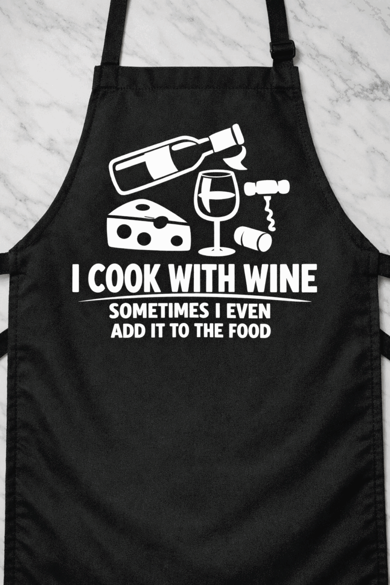 Apron for wine lovers with the slogan I Cook With Wine Sometimes I Even Add It To The Food