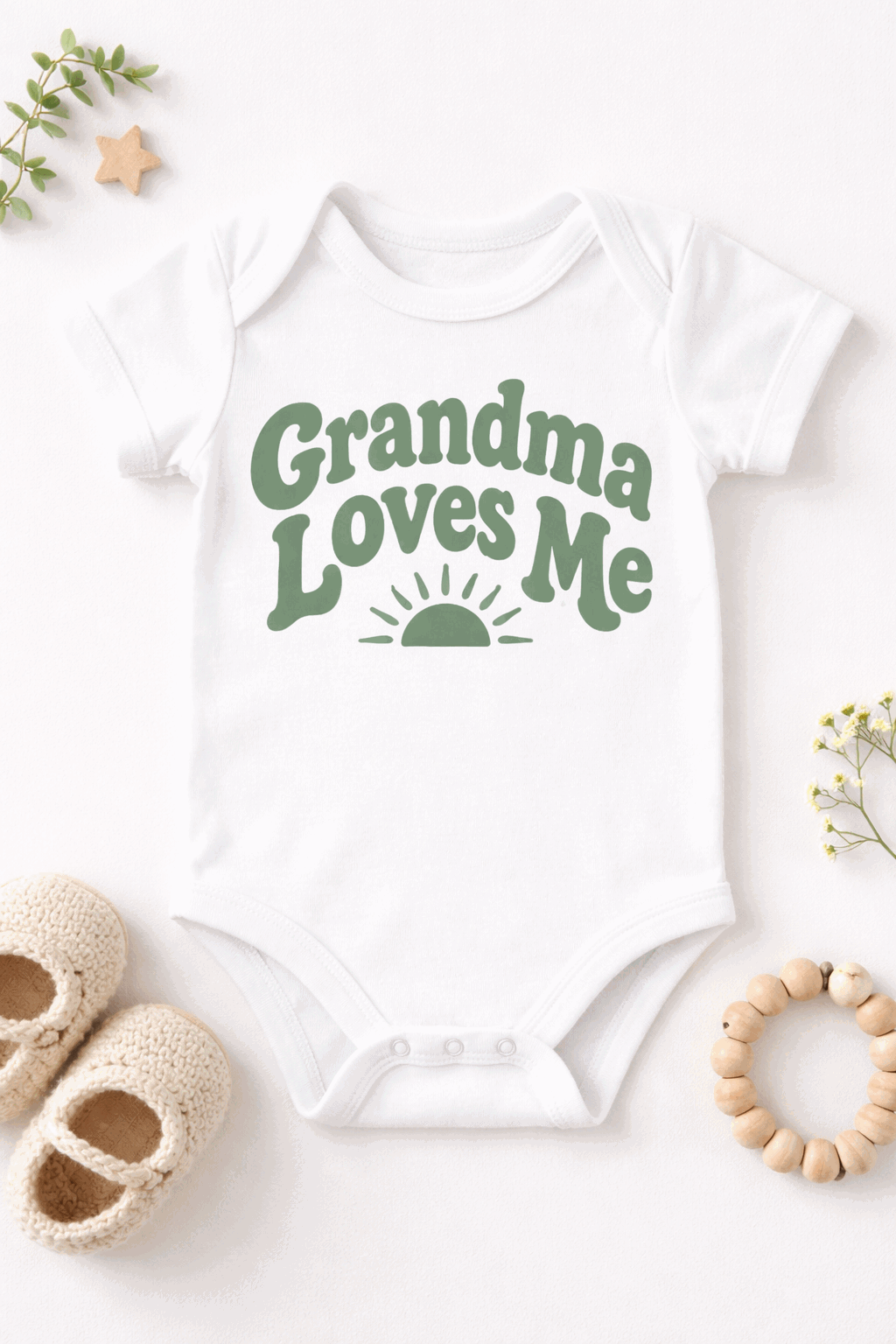Baby Bodysuit for grandmas with the slogan Grandma Loves Me