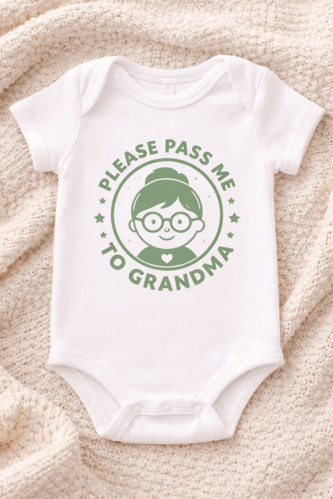 Baby Bodysuit for grandmas with the slogan Please Pass Me To Grandma