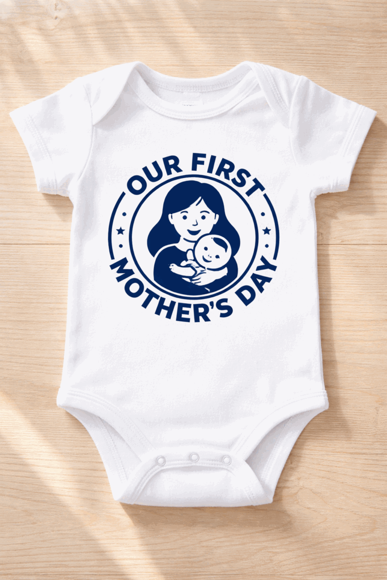 Baby Bodysuit for moms with the slogan Our First Mother's Day