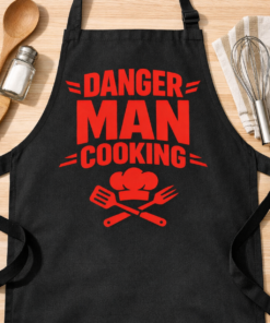 Funny apron with the slogan Danger Man Cooking