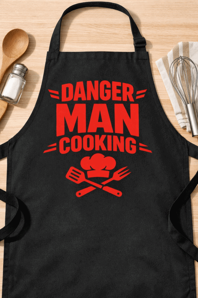 Funny apron with the slogan Danger Man Cooking
