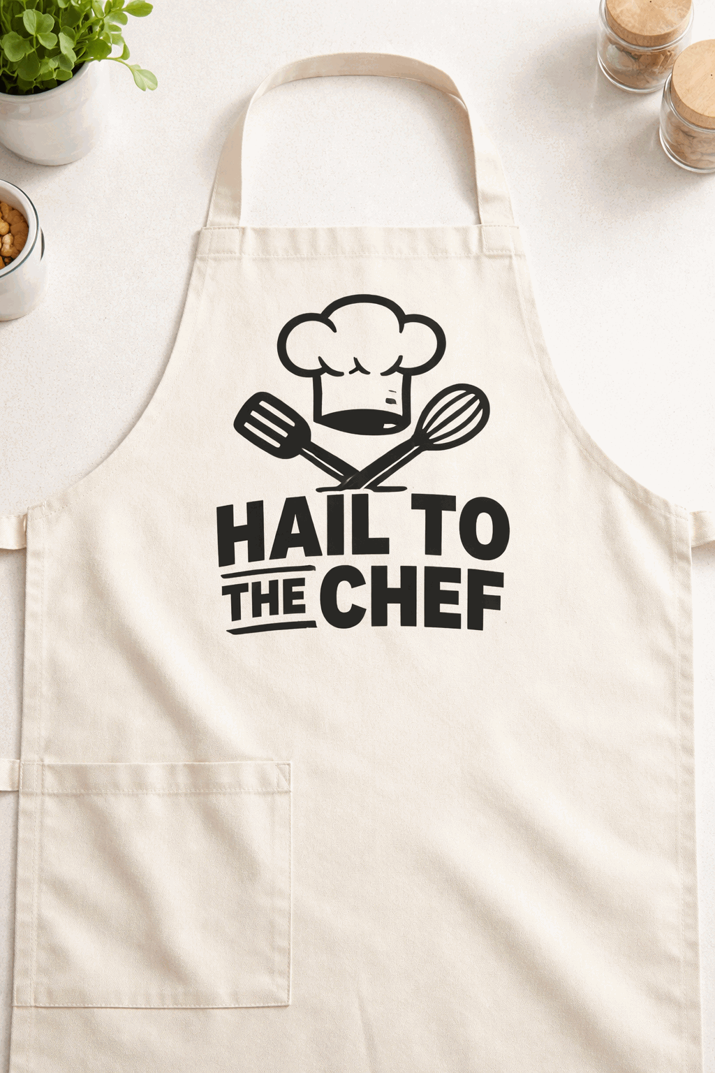 Funny apron with the slogan Hail To The Chef