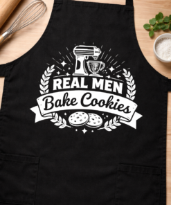 Funny apron with the slogan Real Men Bake Cookies