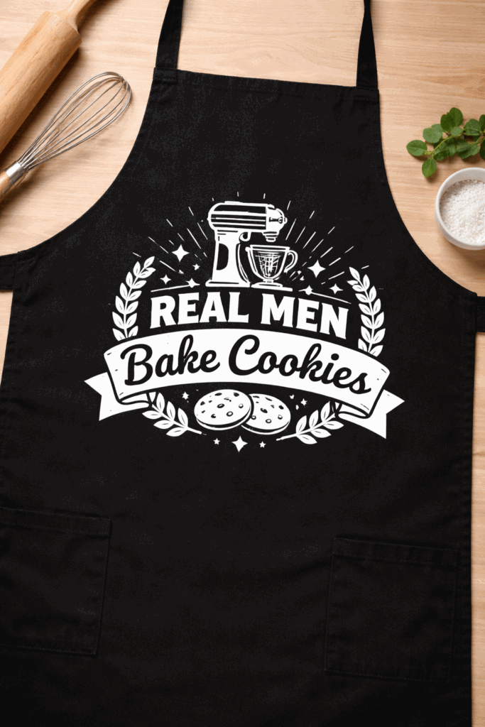 Funny apron with the slogan Real Men Bake Cookies