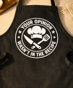 Funny apron with the slogan Your Opinion Wasn't In The Recipe