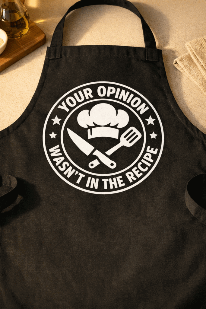 Funny apron with the slogan Your Opinion Wasn't In The Recipe