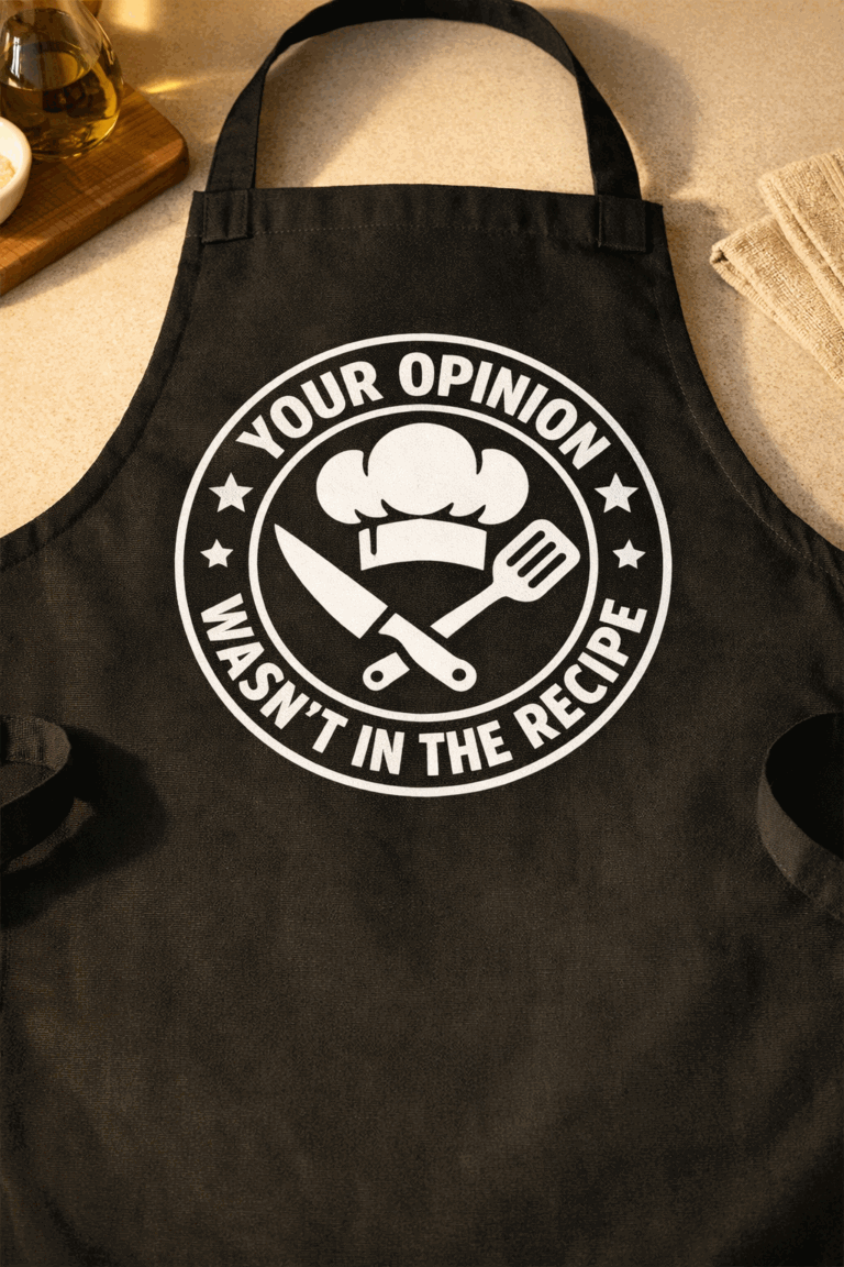 Funny apron with the slogan Your Opinion Wasn't In The Recipe