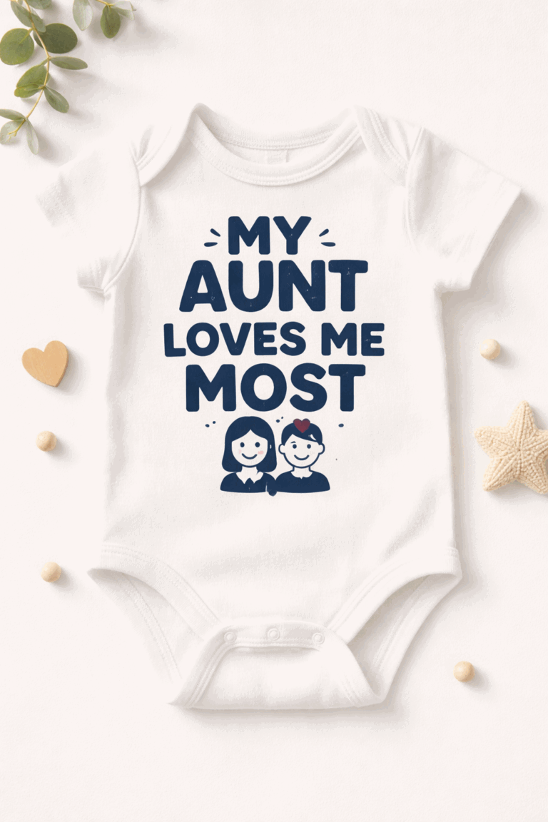 Funny baby bodysuit with the slogan My Aunt Loves Me Most