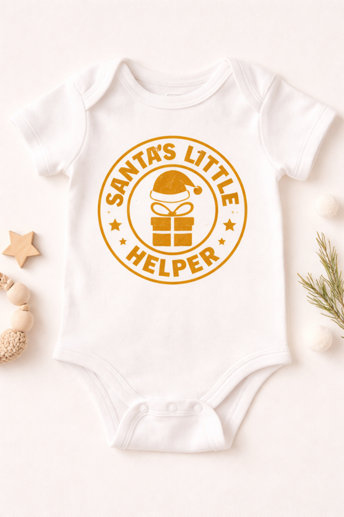 Funny baby bodysuit with the slogan Santa's Little Helper