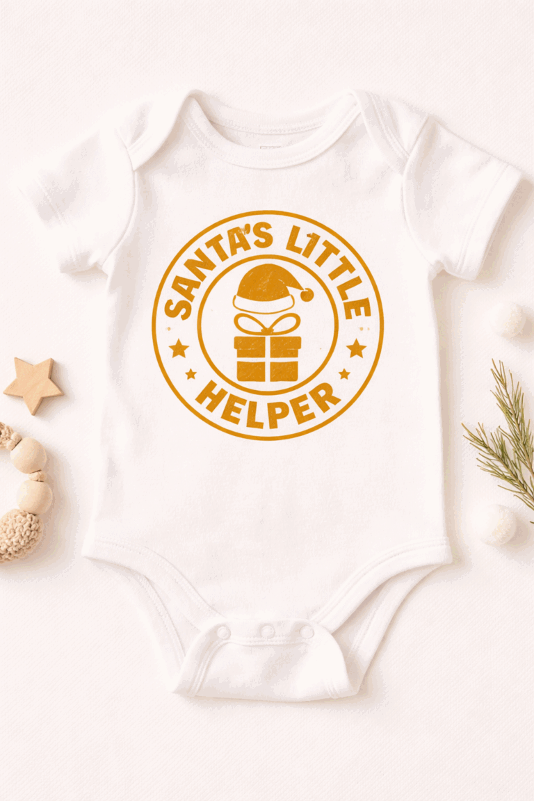 Funny baby bodysuit with the slogan Santa's Little Helper