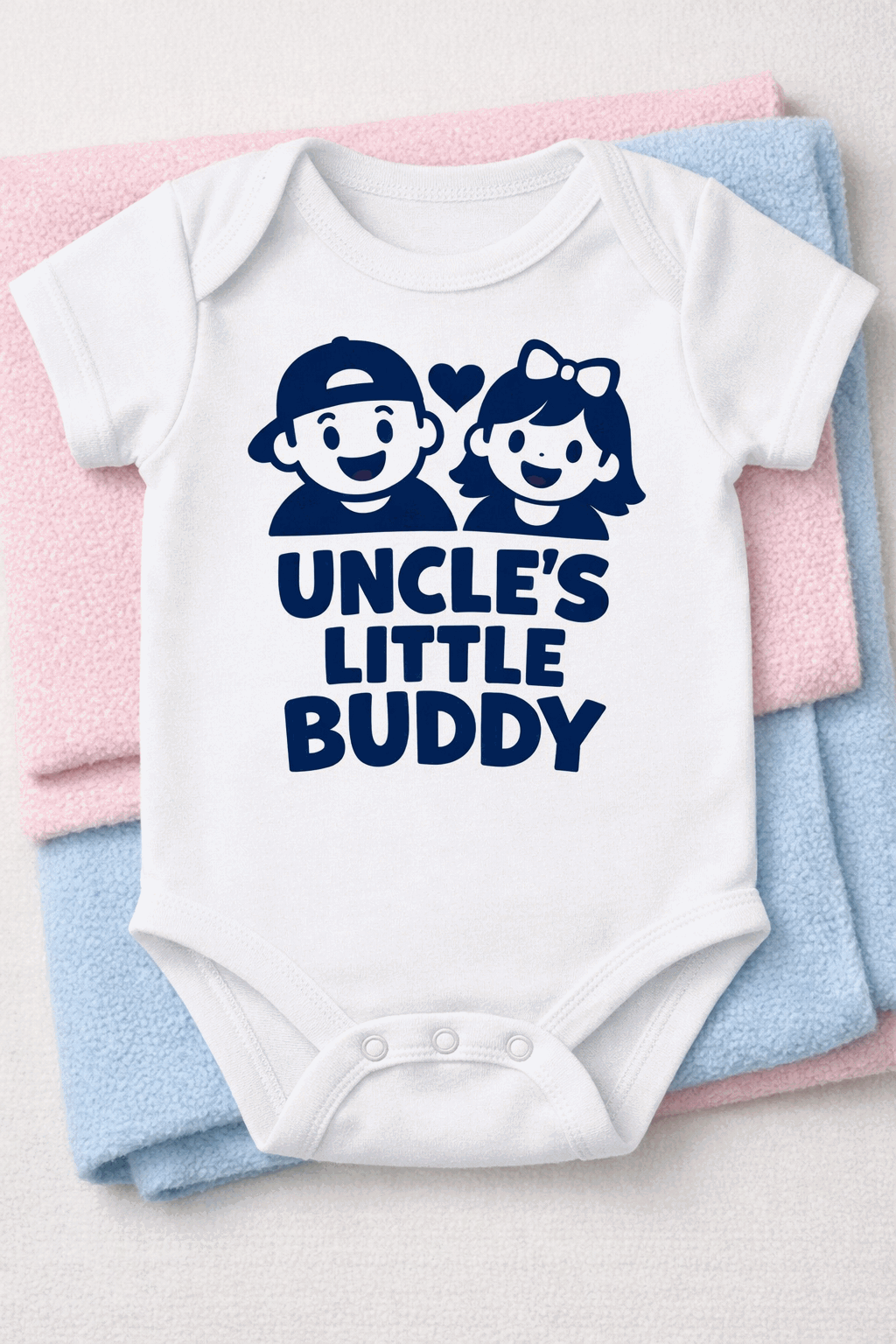 Funny baby bodysuit with the slogan Uncle's Little Buddy
