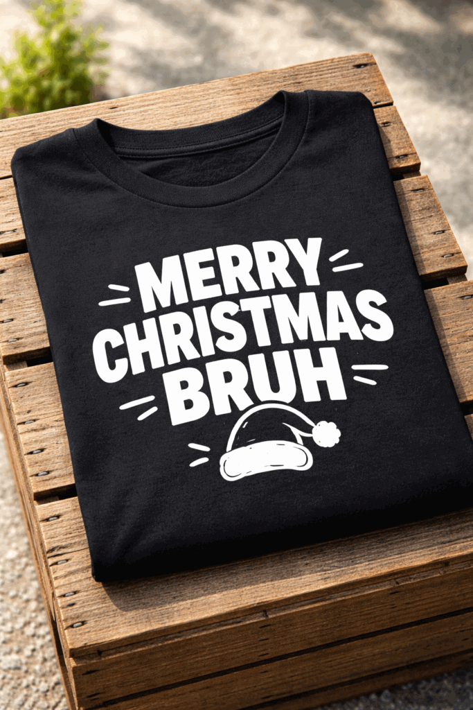 Funny Christmas t-shirt with the slogan Merry Christmas Bruh
