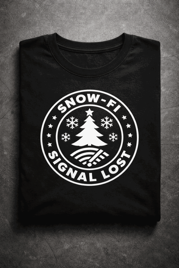 Funny Christmas t-shirt with the slogan Snow-Fi Signal Lost