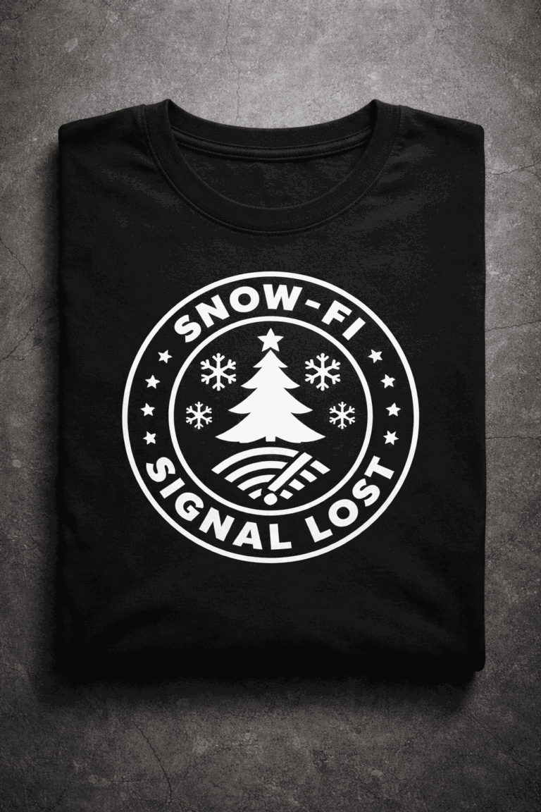 Funny Christmas t-shirt with the slogan Snow-Fi Signal Lost