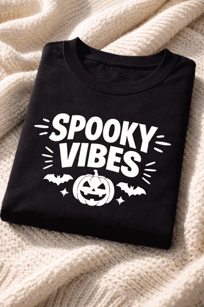 Funny Halloween t-shirt with the slogan Spooky Vibes