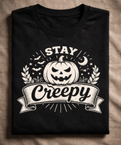 Funny Halloween t-shirt with the slogan Stay Creepy