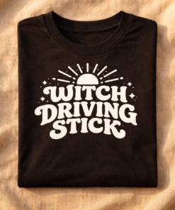 Funny Halloween t-shirt with the slogan Witch Driving Stick
