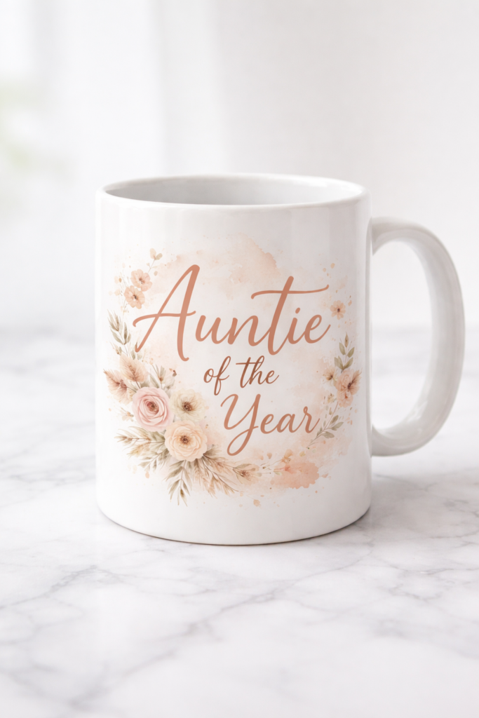 Funny mug with the slogan Auntie of the Year