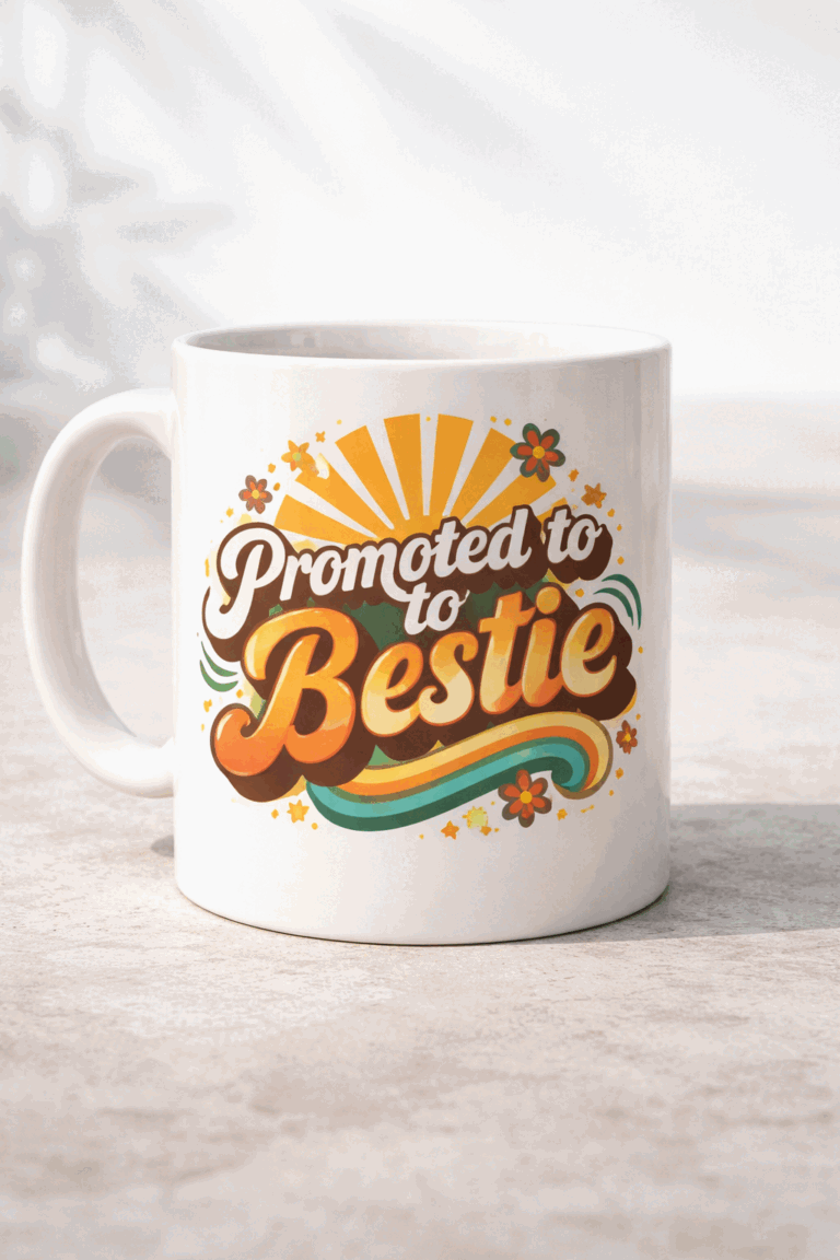 Funny mug with the slogan Promoted to Bestie