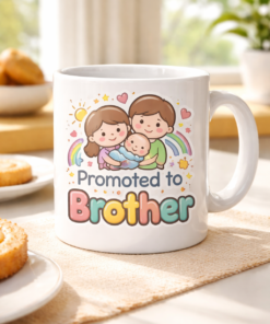 Funny mug with the slogan Promoted to Brother