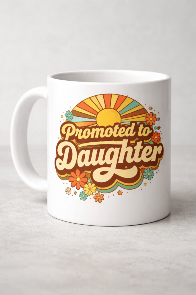 Funny mug with the slogan Promoted to Daughter