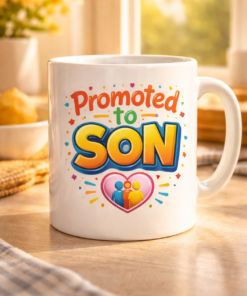 Funny mug with the slogan Promoted to Son