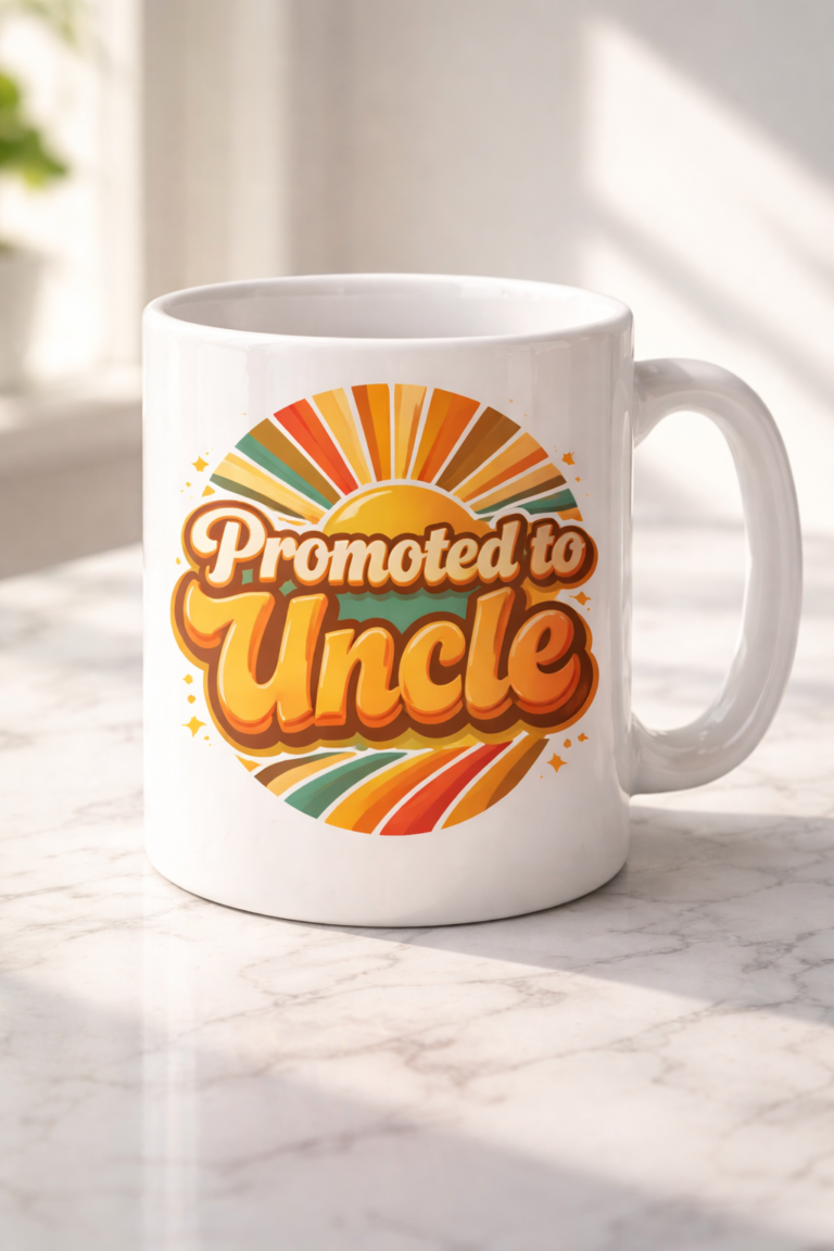 Funny mug with the slogan Promoted to Uncle