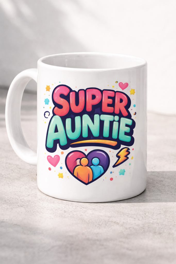 Funny mug with the slogan Super Auntie