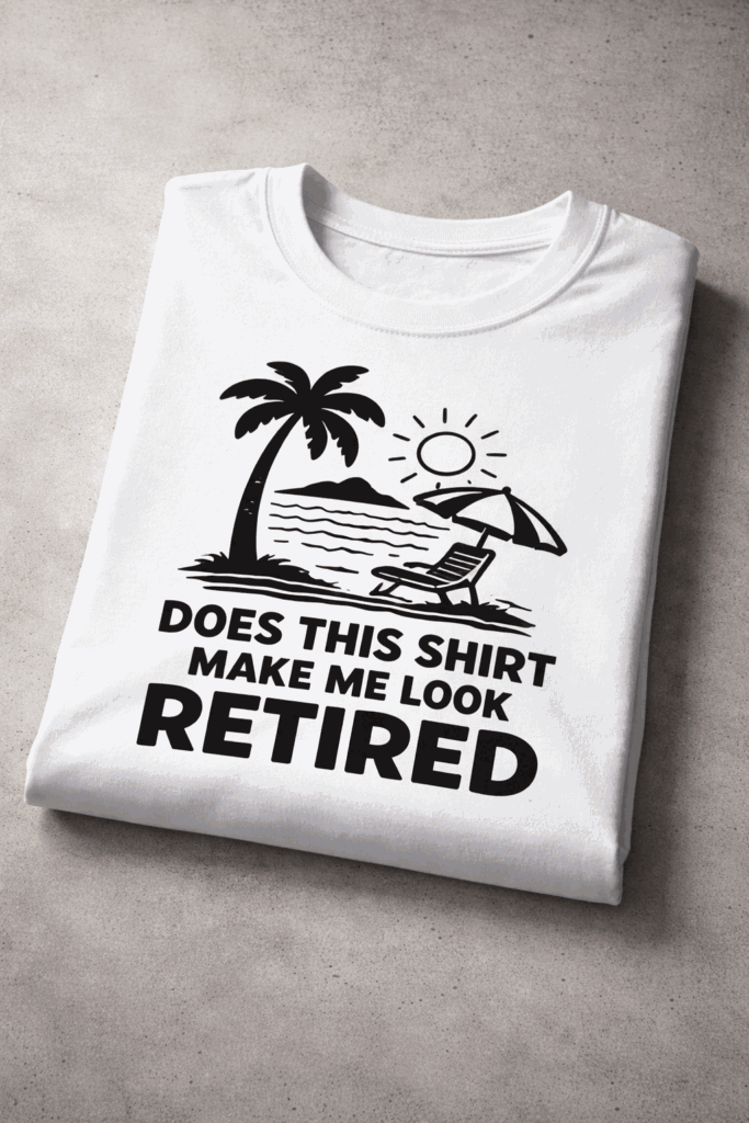 Funny retirement t-shirt with the slogan Does This Shirt Make Me Look Retired