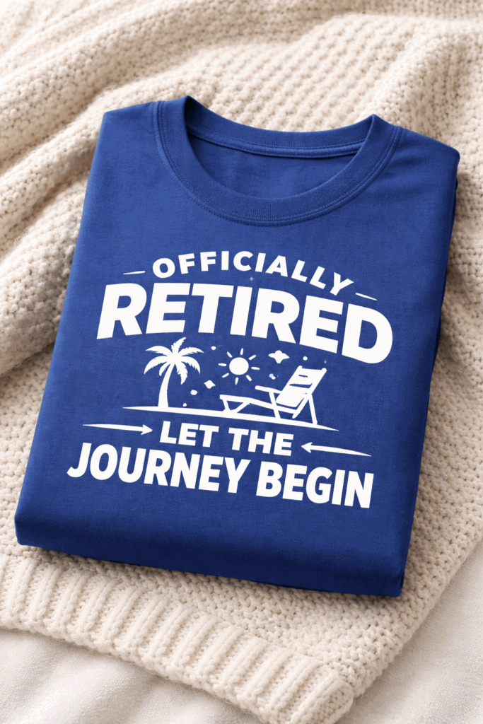 Funny retirement t-shirt with the slogan Officially Retired Let The Journey Begin