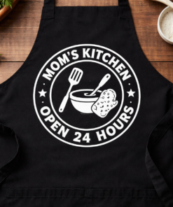 Mom's Kitchen Open 24 Hours Funny Apron